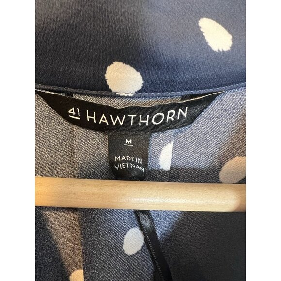 41 Hawthorn Polka Dot Sleeveless Blouse Top Med Navy White V-Neck Flowy Coastal - Picture 4 of 7